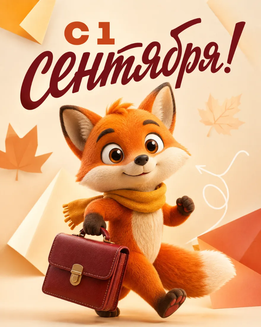 Открытка с лисёнком «С 1 сентября!»