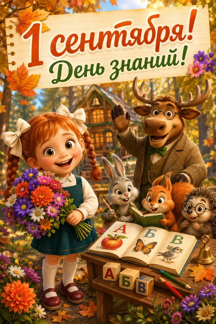 Мультяшная открытка ко Дню знаний